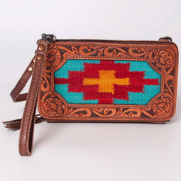 ADBG808 American Darling Hand Tooled Leather Cross body Bag with Woven Saddle Blanket