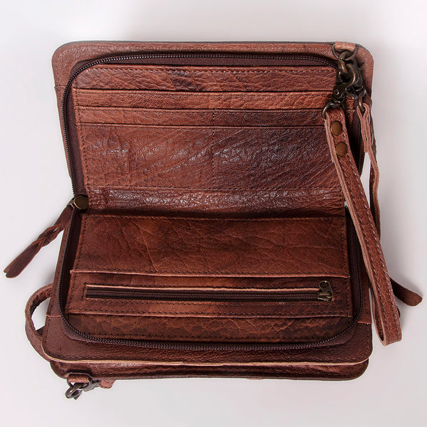 ADBG808 American Darling Hand Tooled Leather Cross body Bag with Woven Saddle Blanket