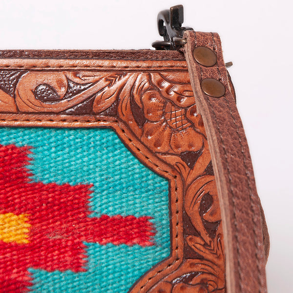 ADBG808 American Darling Hand Tooled Leather Cross body Bag with Woven Saddle Blanket