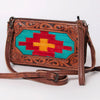 ADBG808 American Darling Hand Tooled Leather Cross body Bag with Woven Saddle Blanket