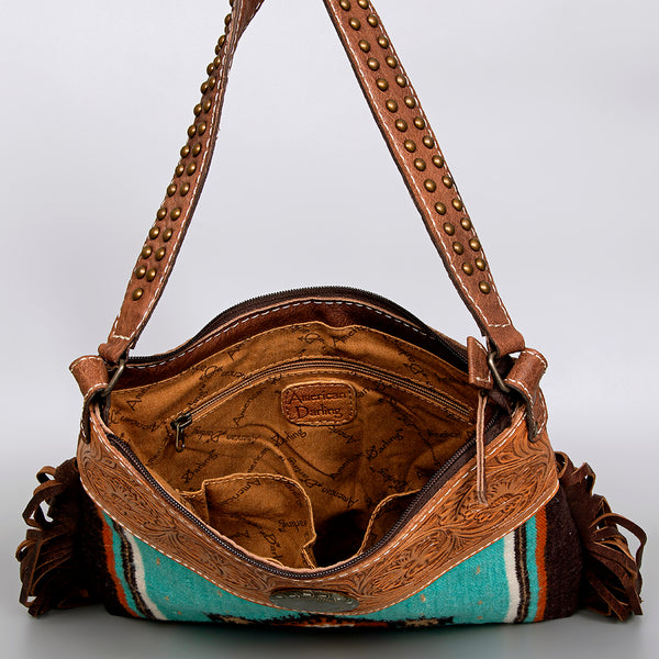 ADBG980B American Darling Hand Tooled Western Leather Shoulder Bag with Fringes