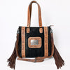 ADBG993 American Darling Hand Tooled Floral Leather Tote Bag with Hair-On Cowhide and Fringes