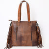 ADBG993 American Darling Hand Tooled Floral Leather Tote Bag with Hair-On Cowhide and Fringes