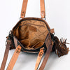 ADBG993 American Darling Hand Tooled Floral Leather Tote Bag with Hair-On Cowhide and Fringes