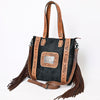 ADBG993 American Darling Hand Tooled Floral Leather Tote Bag with Hair-On Cowhide and Fringes