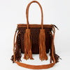 ADBGD146 American Darling Western Leather Tote Bag - Basket Weave Fringed Handcrafted Purse