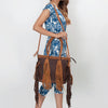 ADBGD146 American Darling Western Leather Tote Bag - Basket Weave Fringed Handcrafted Purse