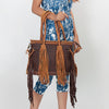 ADBGD146 American Darling Western Leather Tote Bag - Basket Weave Fringed Handcrafted Purse
