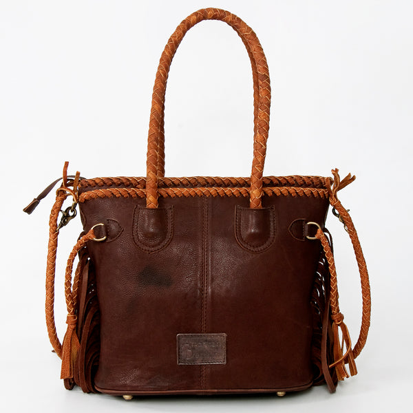 ADBGD146 American Darling Western Leather Tote Bag - Basket Weave Fringed Handcrafted Purse