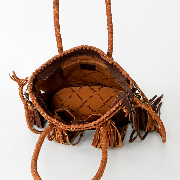 ADBGD146 American Darling Western Leather Tote Bag - Basket Weave Fringed Handcrafted Purse