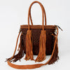 ADBGD146 American Darling Western Leather Tote Bag - Basket Weave Fringed Handcrafted Purse