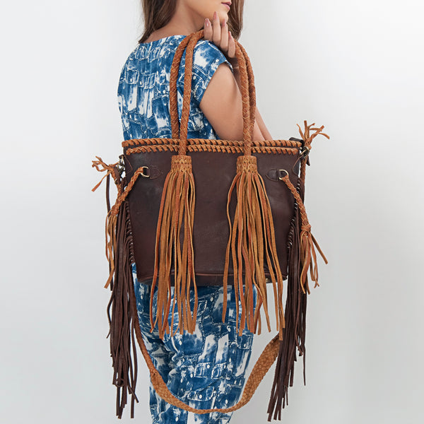 ADBGD147 American Darling Western Leather Tote Bag - Handcrafted Fringed Tassel Purse
