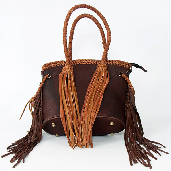 ADBGD147 American Darling Western Leather Tote Bag - Handcrafted Fringed Tassel Purse
