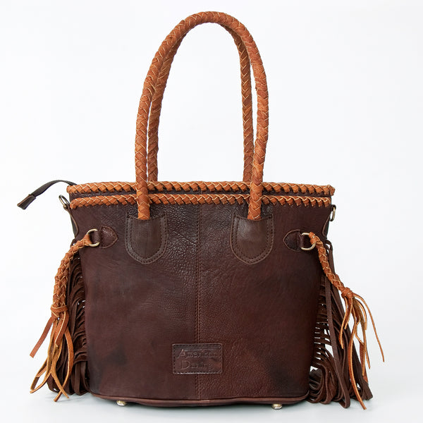 ADBGD147 American Darling Western Leather Tote Bag - Handcrafted Fringed Tassel Purse