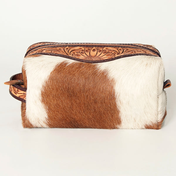 ADBG994 American Darling Hand Tooled Floral Leather Toiletry Bag with Hair-On Cowhide