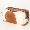 ADBG994 American Darling Hand Tooled Floral Leather Toiletry Bag with Hair-On Cowhide