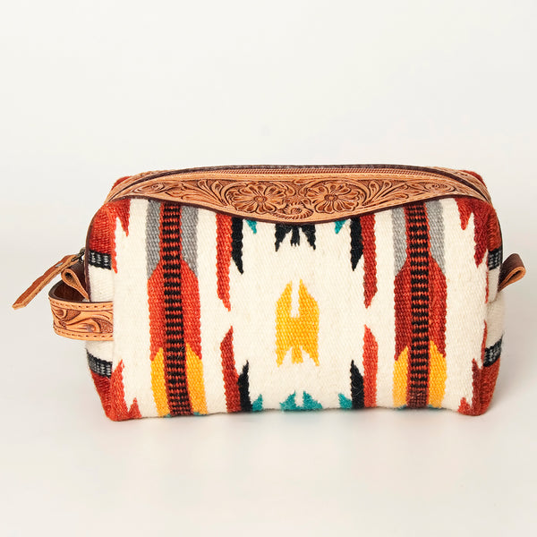 ADBG995 American Darling Hand Tooled Floral Leather Toiletry Bag with Hand-Woven Saddle Blanket