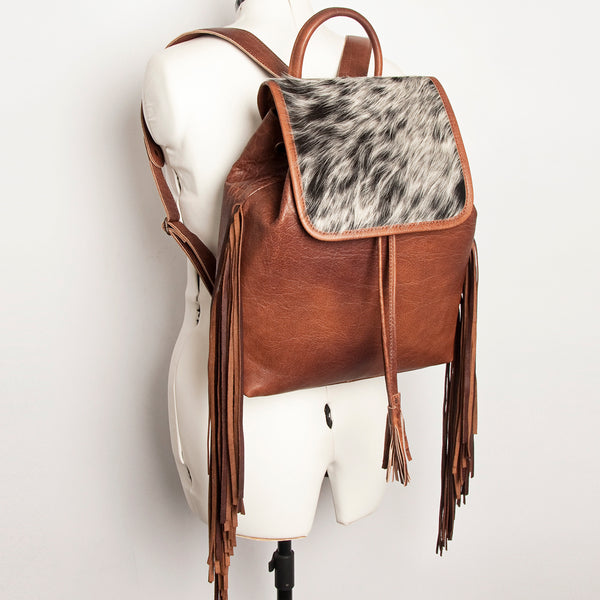ADBG997 American Darling Western Leather Backpack with Hair-On Cowhide and Fringes