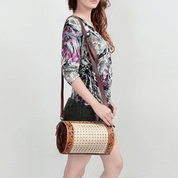 ADBG777 American Darling Hand Tooled Western Leather Duffel Bag - Floral Carved Travel Bag