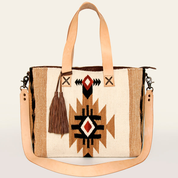 ADBG575 American Darling Western Woven Saddle Blanket & Tooled Leather Fringe Bag