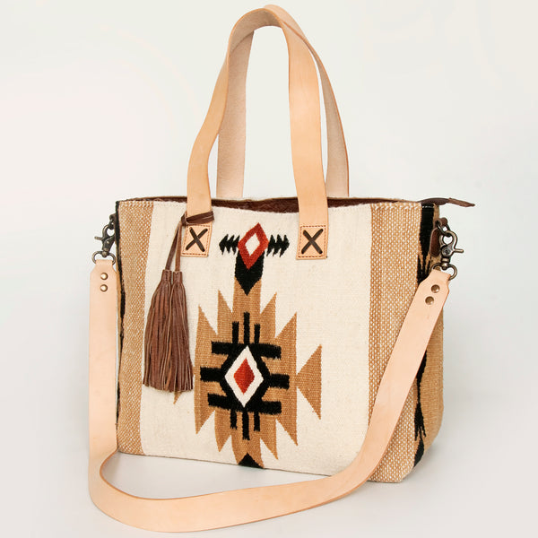 ADBG575 American Darling Western Woven Saddle Blanket & Tooled Leather Fringe Bag