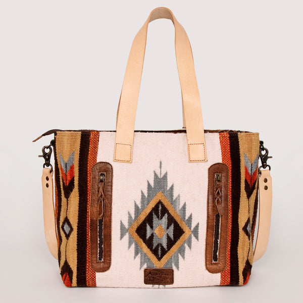 ADBG575 American Darling Western Woven Saddle Blanket & Tooled Leather Fringe Bag