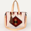ADBG575 Southwestern Wool Tote with Natural Leather Straps Handwoven Pattern & Tassel