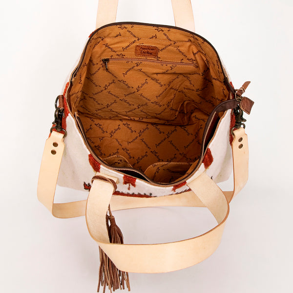 ADBG575 Southwestern Wool Tote with Natural Leather Straps Handwoven Pattern & Tassel