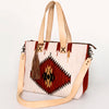 ADBG575 Southwestern Wool Tote with Natural Leather Straps Handwoven Pattern & Tassel