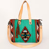 ADBG575 Southwestern Wool Tote with Natural Leather Straps Handwoven Pattern & Tassel