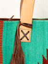 ADBG575 Southwestern Wool Tote with Natural Leather Straps Handwoven Pattern & Tassel