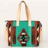 ADBG575 Southwestern Wool Tote with Natural Leather Straps Handwoven Pattern & Tassel