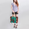 ADBG575 Southwestern Wool Tote with Natural Leather Straps Handwoven Pattern & Tassel
