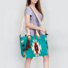ADBG575 Southwestern Wool Tote with Natural Leather Straps Handwoven Pattern & Tassel