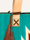 ADBG575 Southwestern Wool Tote with Natural Leather Straps Handwoven Pattern & Tassel