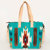 ADBG575 Southwestern Wool Tote with Natural Leather Straps Handwoven Pattern & Tassel