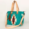 ADBG575 Southwestern Wool Tote with Natural Leather Straps Handwoven Pattern & Tassel