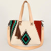 ADBG575 Southwestern Wool Tote with Natural Leather Straps Handwoven Pattern & Tassel