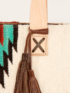 ADBG575 Southwestern Wool Tote with Natural Leather Straps Handwoven Pattern & Tassel