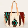 ADBG575 Southwestern Wool Tote with Natural Leather Straps Handwoven Pattern & Tassel
