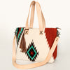 ADBG575 Southwestern Wool Tote with Natural Leather Straps Handwoven Pattern & Tassel