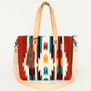 ADBG575 Southwestern Wool Tote with Natural Leather Straps Handwoven Pattern & Tassel