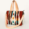 ADBG575 Southwestern Wool Tote with Natural Leather Straps Handwoven Pattern & Tassel
