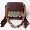 ADBGA161 American Darling Tooled Leather Messenger Bag Brown Fringe Western Shoulder Purse