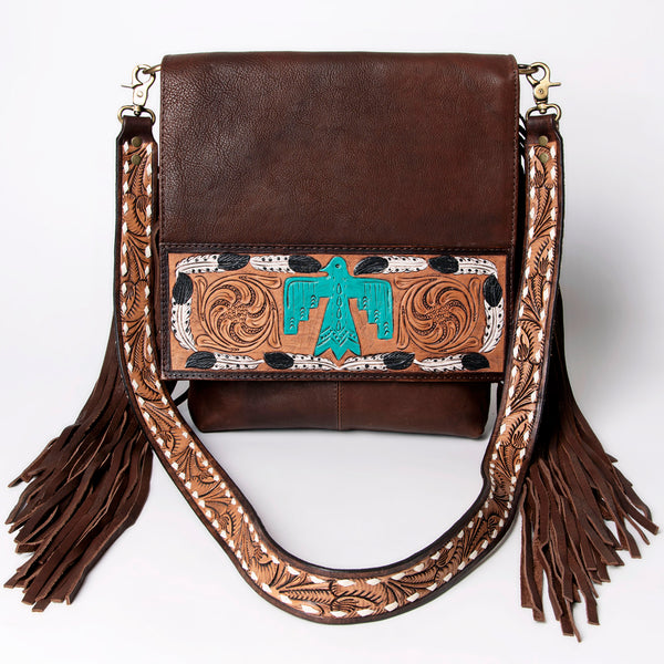 ADBGA161 American Darling Tooled Leather Messenger Bag Brown Fringe Western Shoulder Purse
