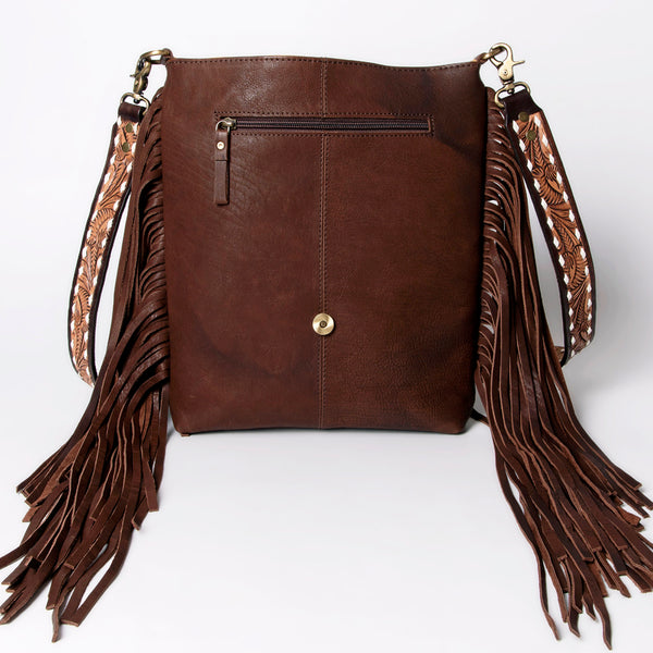 ADBGA161 American Darling Tooled Leather Messenger Bag Brown Fringe Western Shoulder Purse