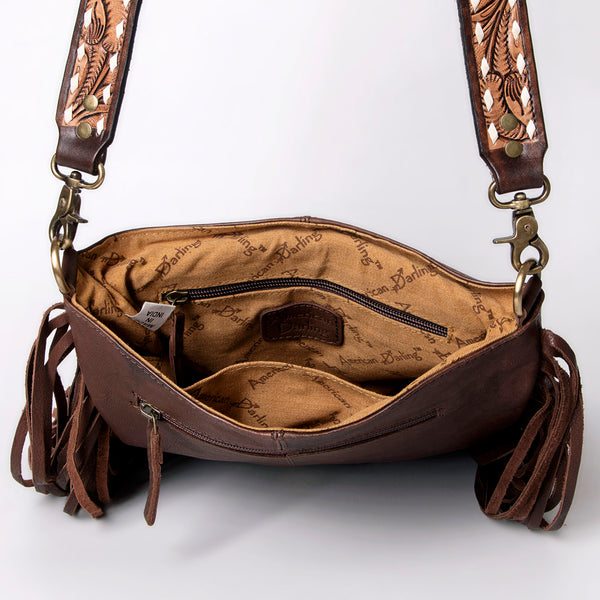 ADBGA161 American Darling Tooled Leather Messenger Bag Brown Fringe Western Shoulder Purse