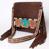 ADBGA161 American Darling Tooled Leather Messenger Bag Brown Fringe Western Shoulder Purse