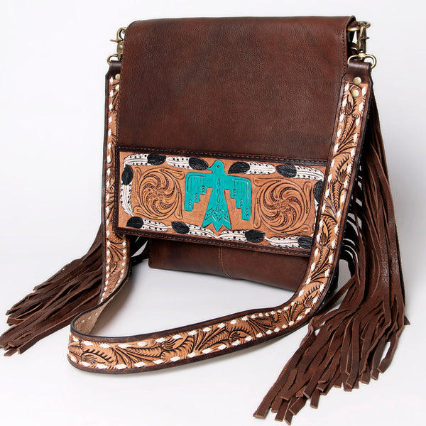 ADBGA161 American Darling Tooled Leather Messenger Bag Brown Fringe Western Shoulder Purse
