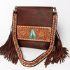 ADBGA161 American Darling Tooled Leather Messenger Bag Brown Fringe Western Shoulder Purse